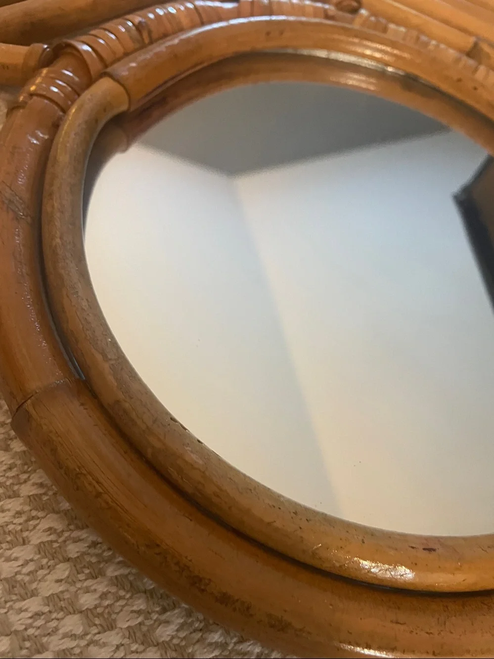 Rattan Mickey Ear Wall Mirror - Natural Brown - Picture 4 of 6